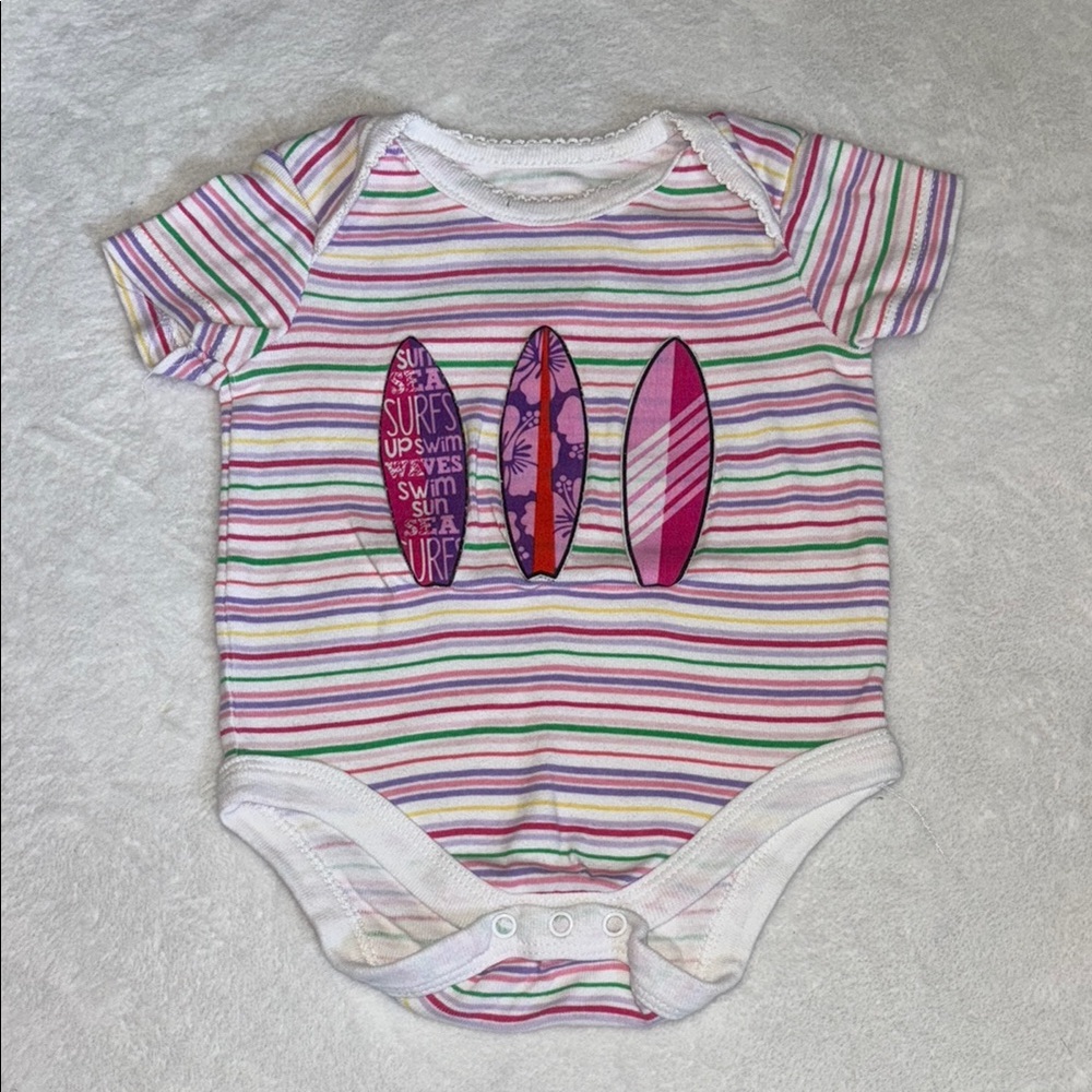 (3 for $10) Faded glory Striped Surfboard Print bodysuit One Piece baby girl clo